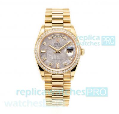 RA Factory Swiss Copy Rolex Day-Date 36mm Meteorite Dial Diamond-set Bezel